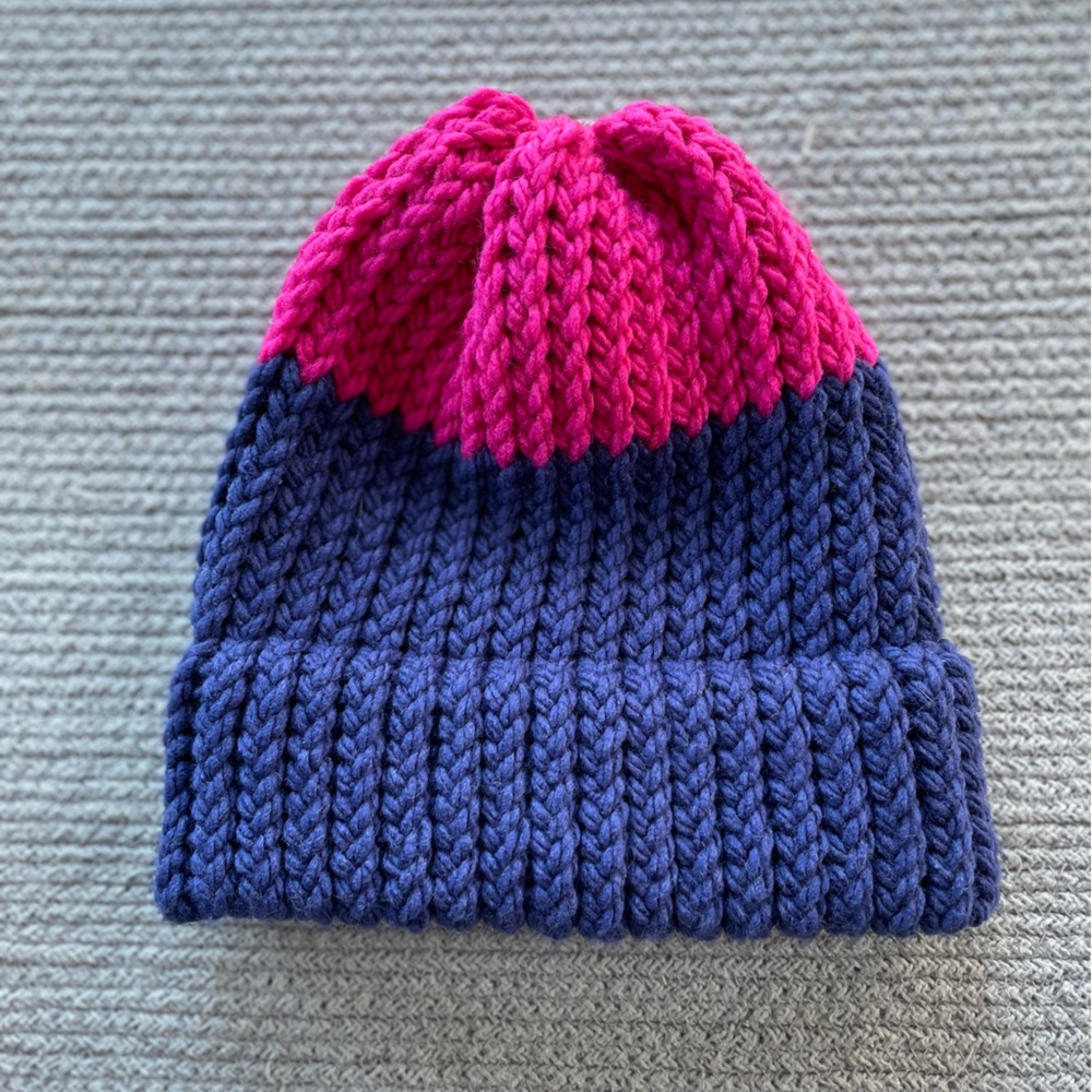 Handknit Purple Fuschia Pink Beanie Winter Hat